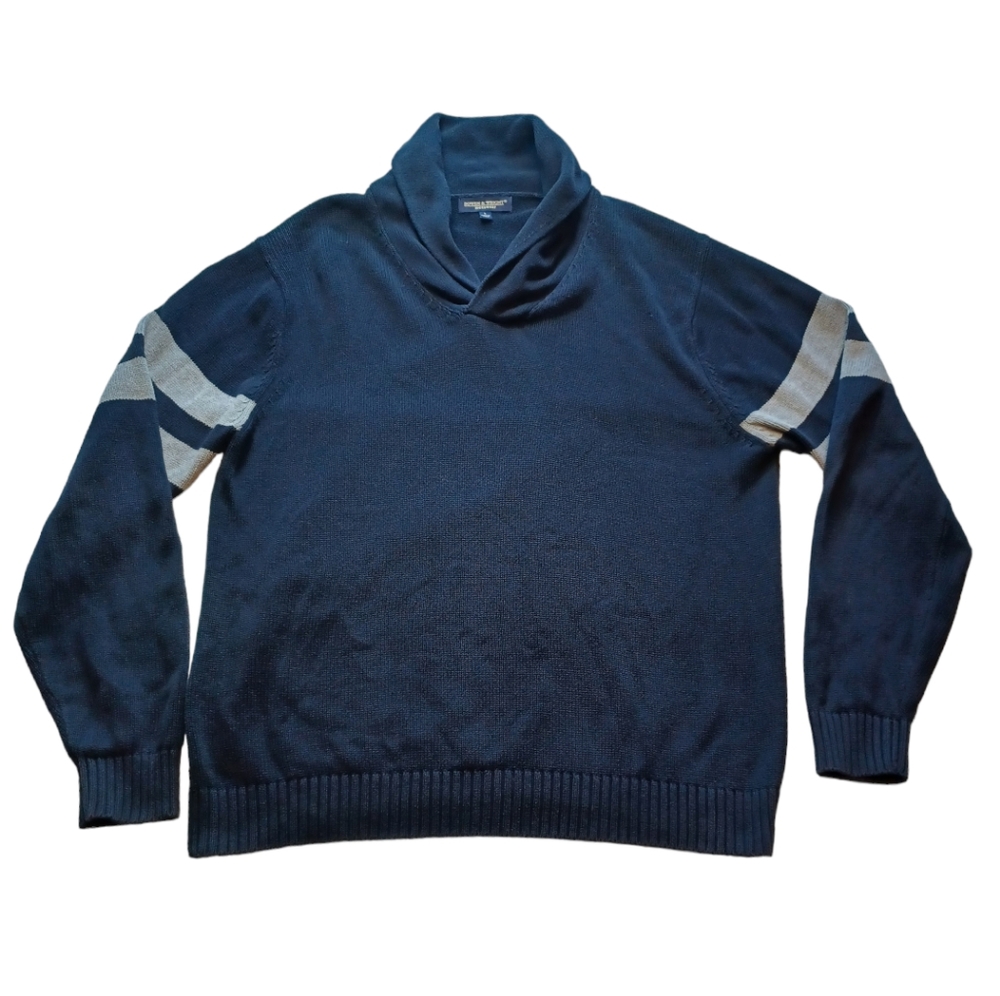 Bowen & Wright Menswear Sweater Top Large Blue Knit Long Sleeve Shawl Collar